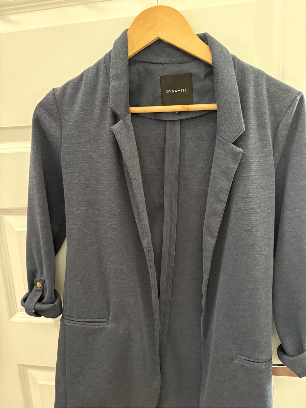 Dynamite Dusty Blue Open-Front Knit Blazer